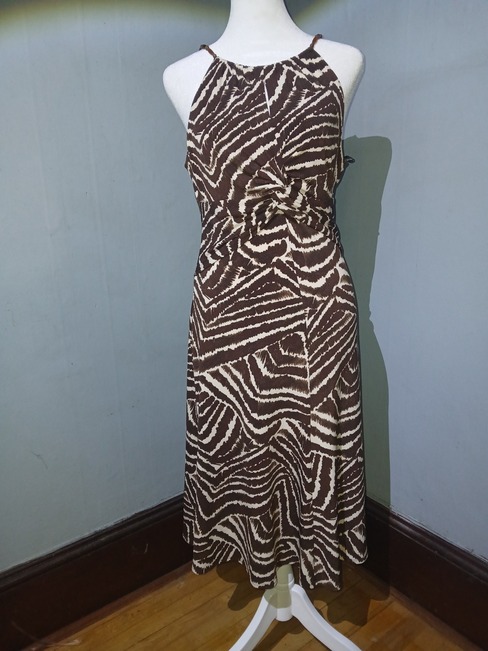 Jones New York Zebra‑Print Midi Dress | Brown & Cream | Size 4P